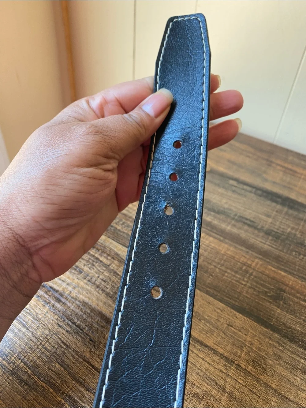 Black/White Leather Belt, 28”